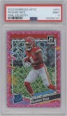 Rashee Rice from the 2023 Donruss Optic set featuring a Pink Velocity parallel graded by PSA and given an overall grade of 9.