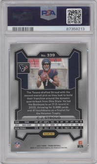 C.J. Stroud from the 2023 Panini Prizm set graded by PSA and given an overall grade of 9.