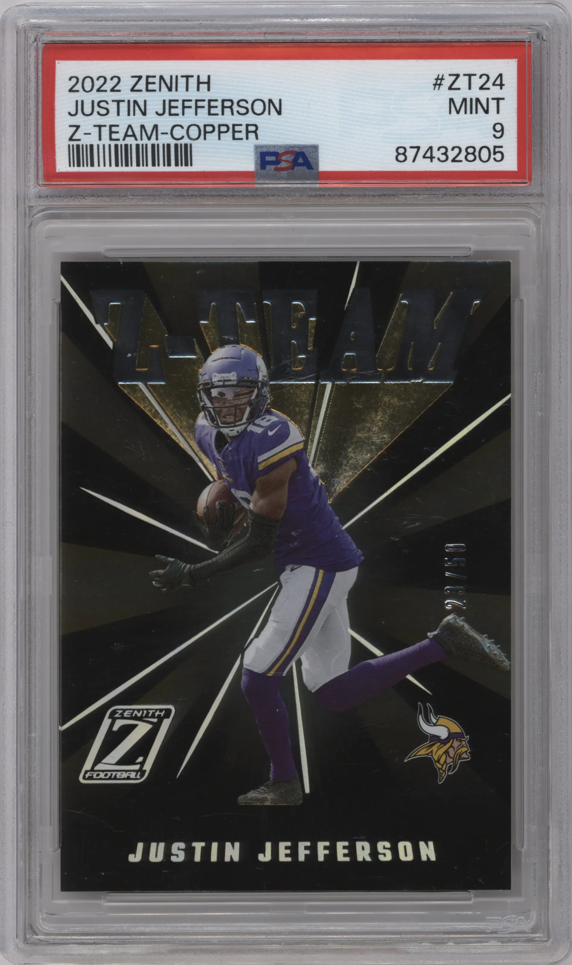 2022 Panini Zenith Z-Team Justin Jefferson Copper #ZT-24 PSA 9