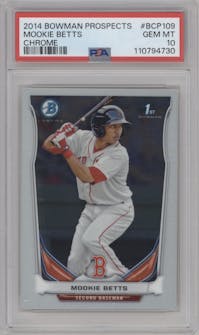 Mookie Betts from the 2014 Bowman set graded by PSA and given an overall grade of 10.