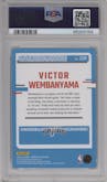 Victor Wembanyama from the 2023-24 Panini Donruss set featuring a Green Holo Laser  parallel graded by PSA and given an overall grade of 10.