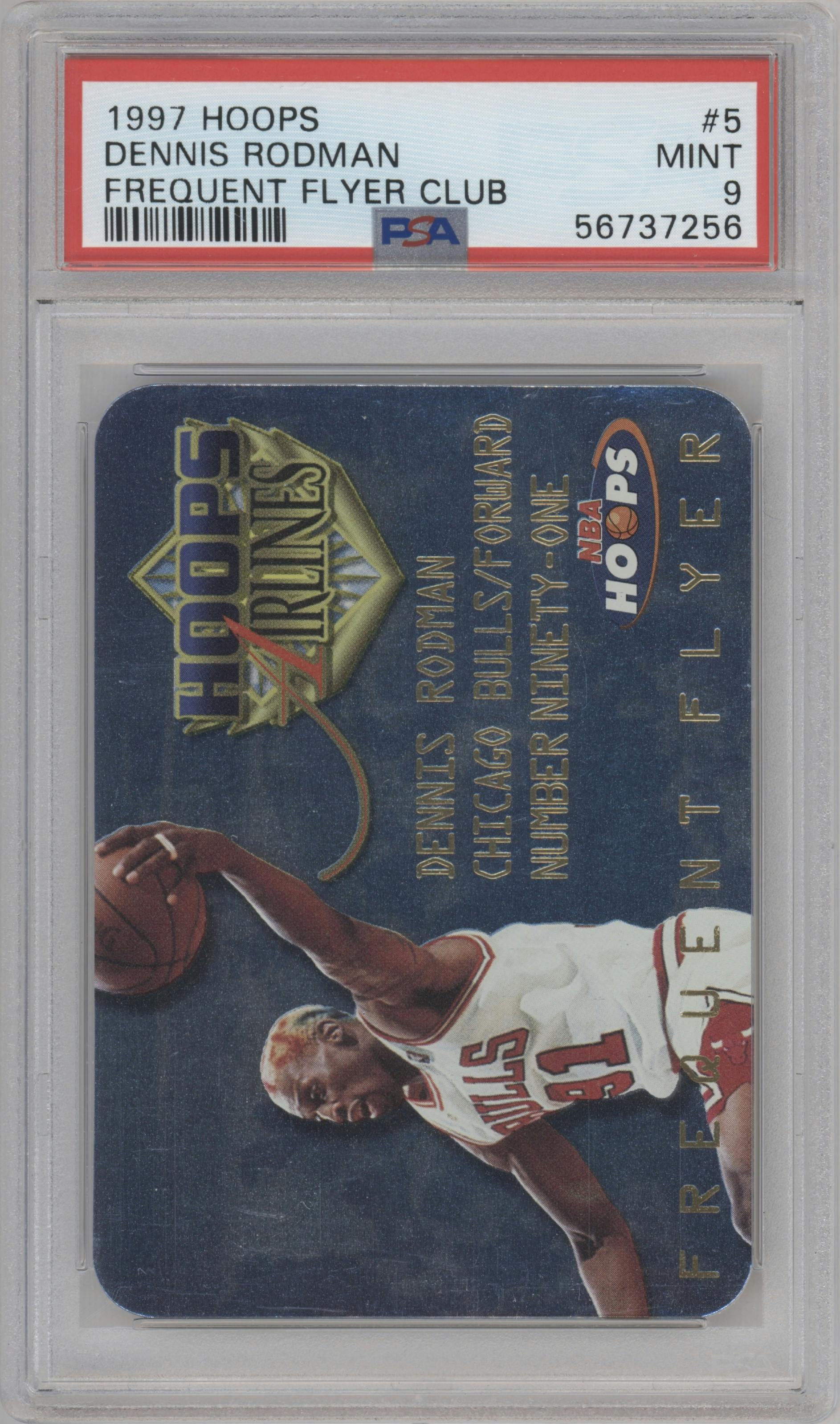 Dennis Rodman	 from the 1997-98 NBA Hoops set graded by PSA and given an overall grade of 9.
