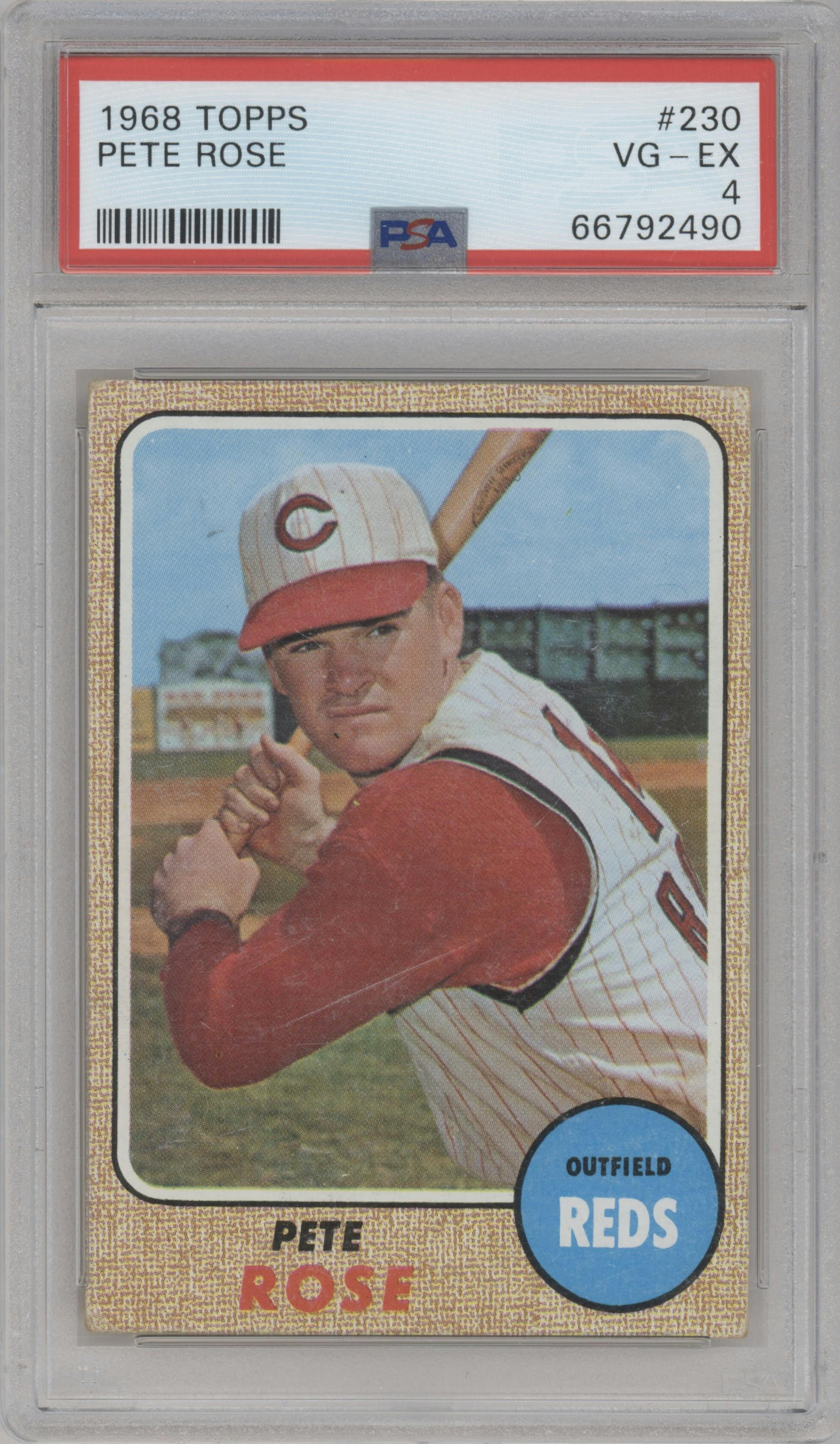 Pete Rose from the 1968 Topps set graded by PSA and given an overall grade of 4.