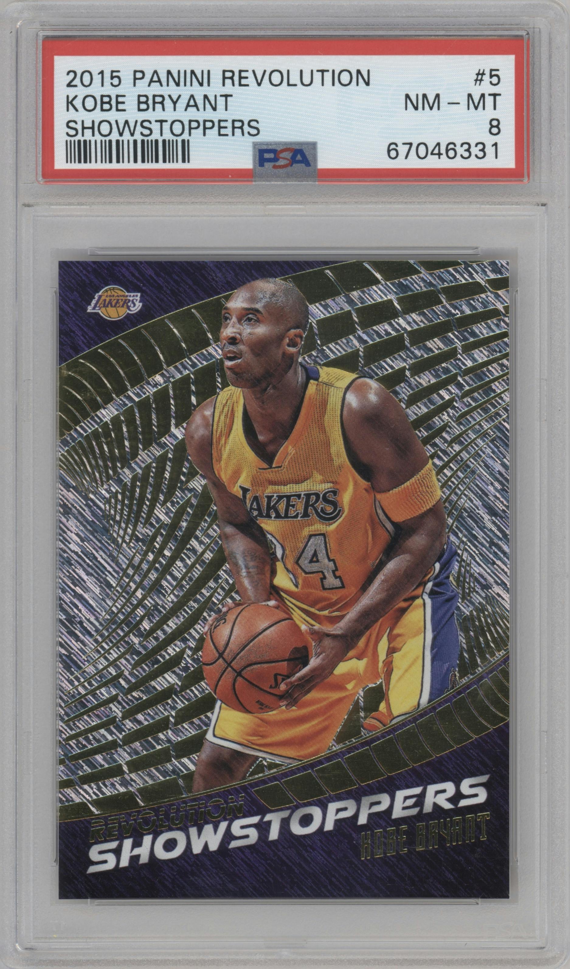 Kobe Bryant from the 2015-16 Panini Revolution set graded by PSA and given an overall grade of 8.