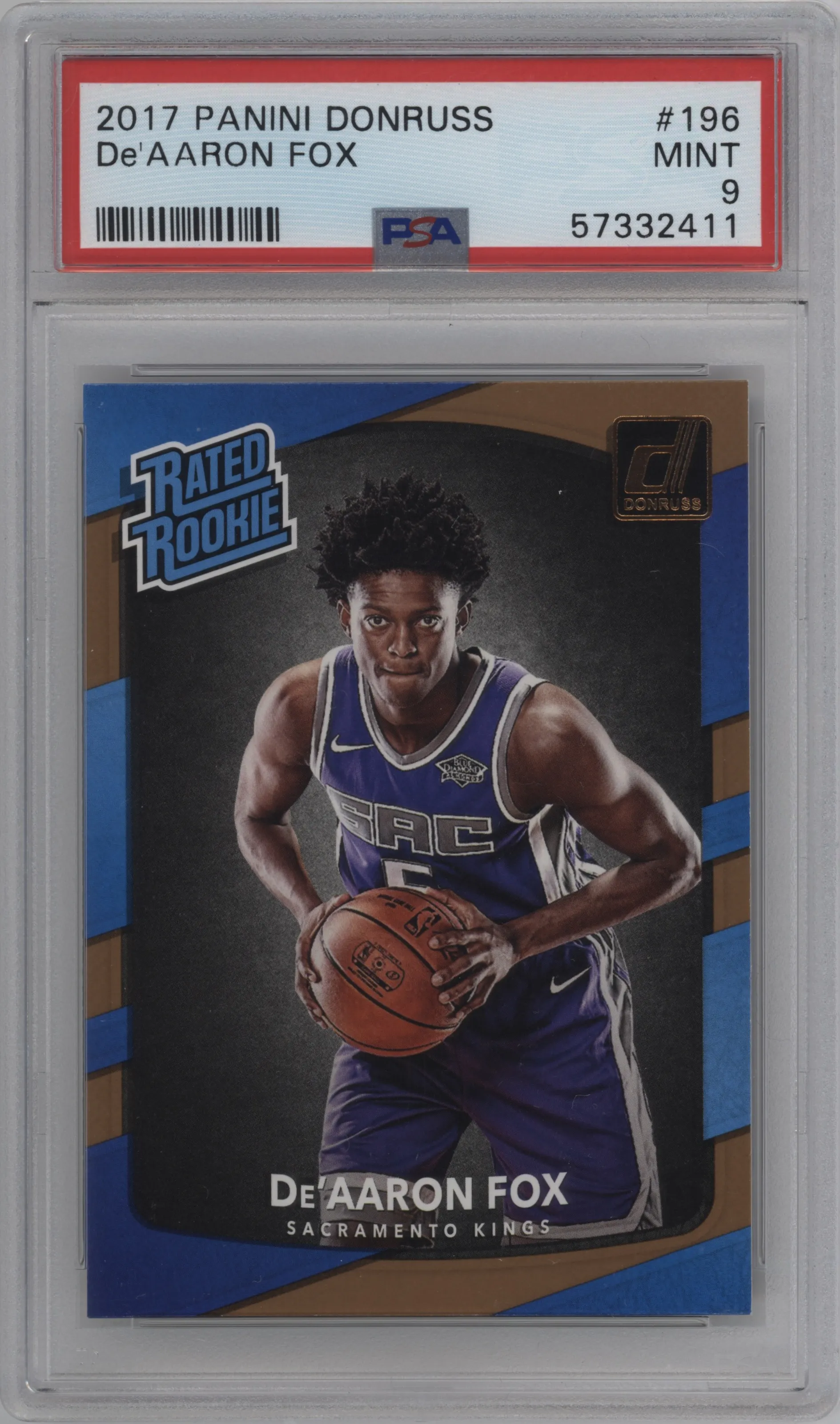2017 Panini Donruss Rated Rookie De'Aaron Fox PSA 9