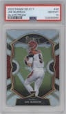 Joe Burrow from the 2020 Panini Select set featuring a Silver Prizm parallel graded by PSA and given an overall grade of 10.