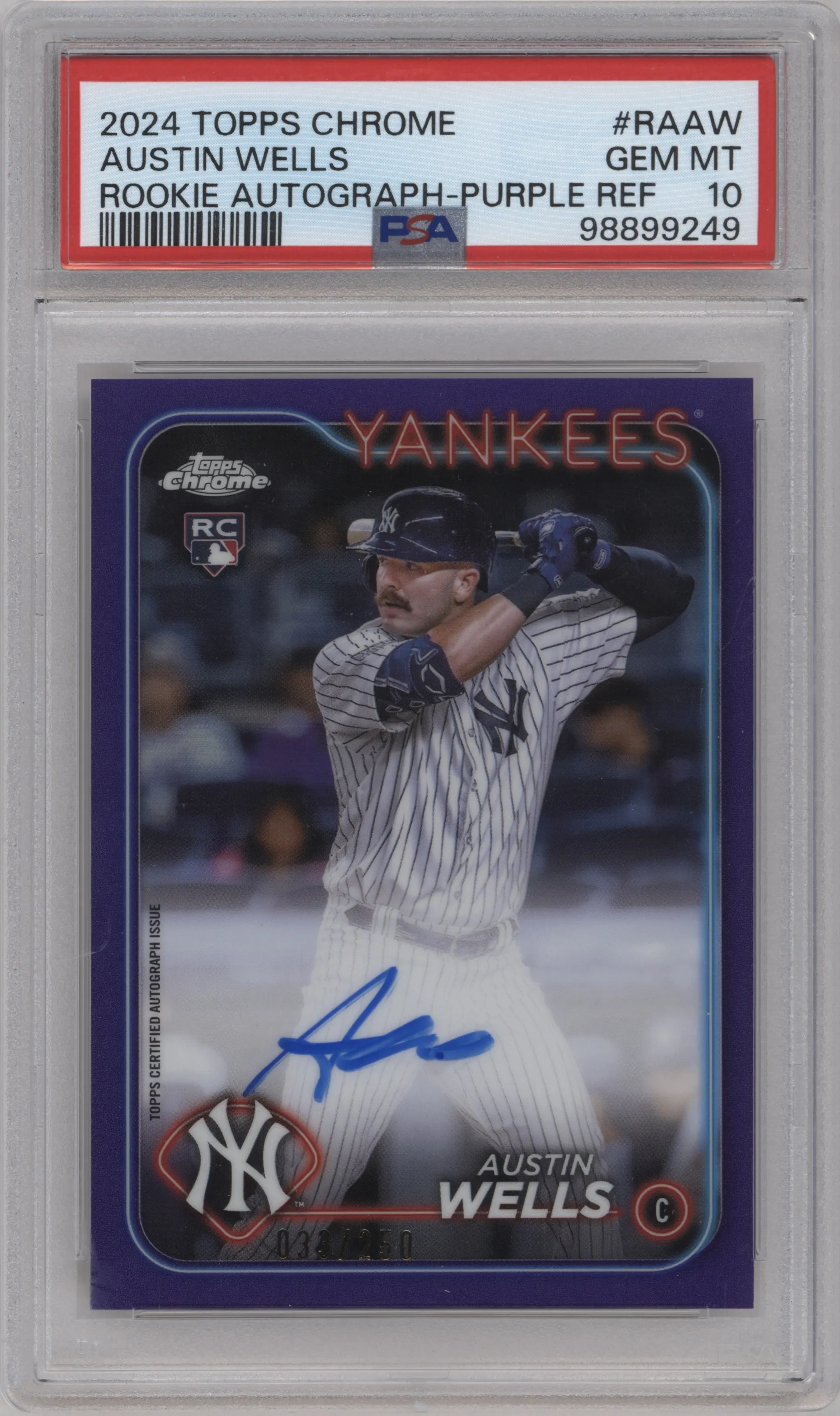 2024 Topps Chrome Rke.Auto Austin Wells Purple Refractor PSA 10
