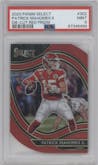 Patrick Mahomes II from the 2020 Panini Select set featuring a Die-Cut Red parallel graded by PSA and given an overall grade of 9.