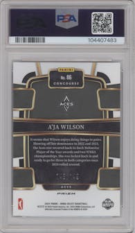 A’ja Wilson from the 2024 Panini Select WNBA set featuring a Purple Ice  parallel graded by PSA and given an overall grade of 10.