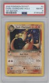 Dark Charizard from the 2000 Pokemon set graded by PSA and given an overall grade of 8.
