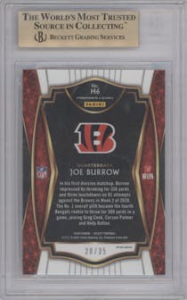 Joe Burrow from the 2020 Panini Select set featuring a White Prizm parallel graded by Beckett and given an overall grade of 9.5.