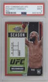 Khamzat Chimaev from the 2021 Panini Chronicles UFC set featuring a Red parallel graded by PSA and given an overall grade of 9.