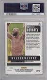 Khamzat Chimaev from the 2021 Panini Chronicles UFC set featuring a Red parallel graded by PSA and given an overall grade of 9.