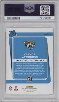 Trevor Lawrence from the 2021 Panini Donruss set graded by PSA and given an overall grade of 10.