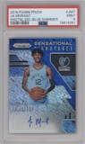 Ja Morant from the 2019-20 Panini Prizm set featuring a Blue Shimmer Prizm parallel graded by PSA and given an overall grade of 9.