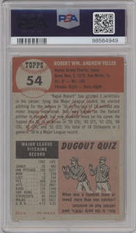 Bob Feller from the 1953 Topps set graded by PSA and given an overall grade of 0.