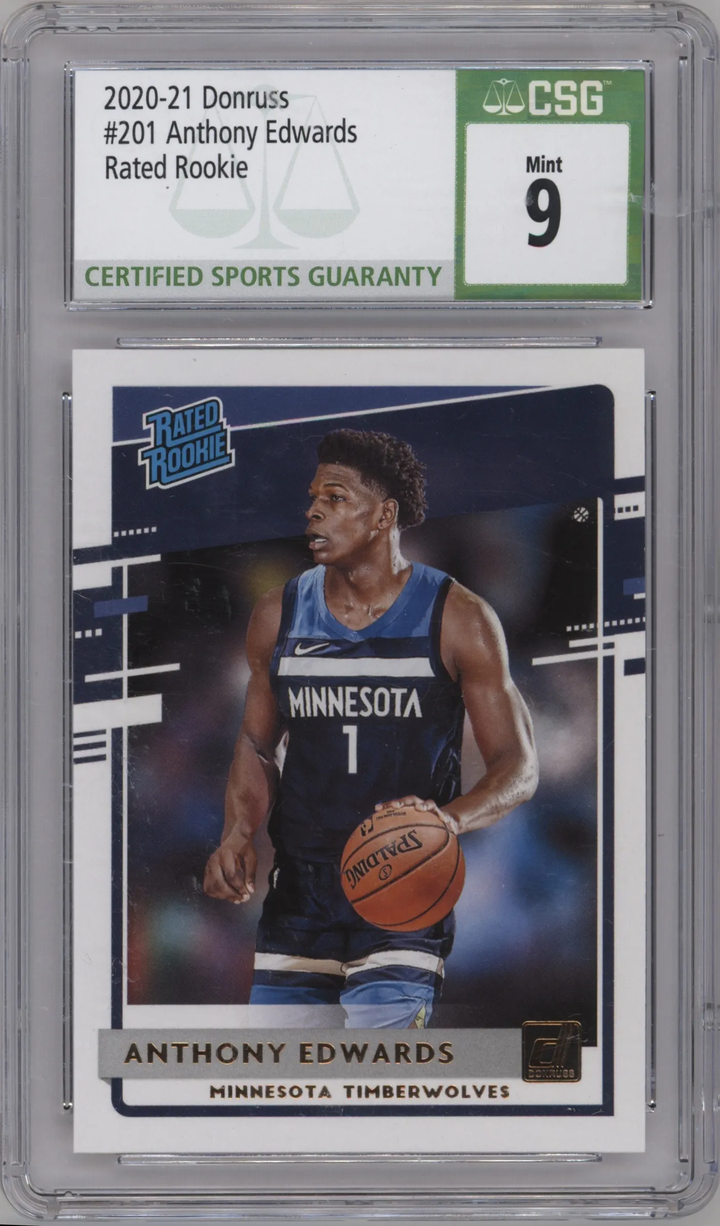 2020 Panini Donruss Rated Rookie Anthony Edwards #201 CGC 9