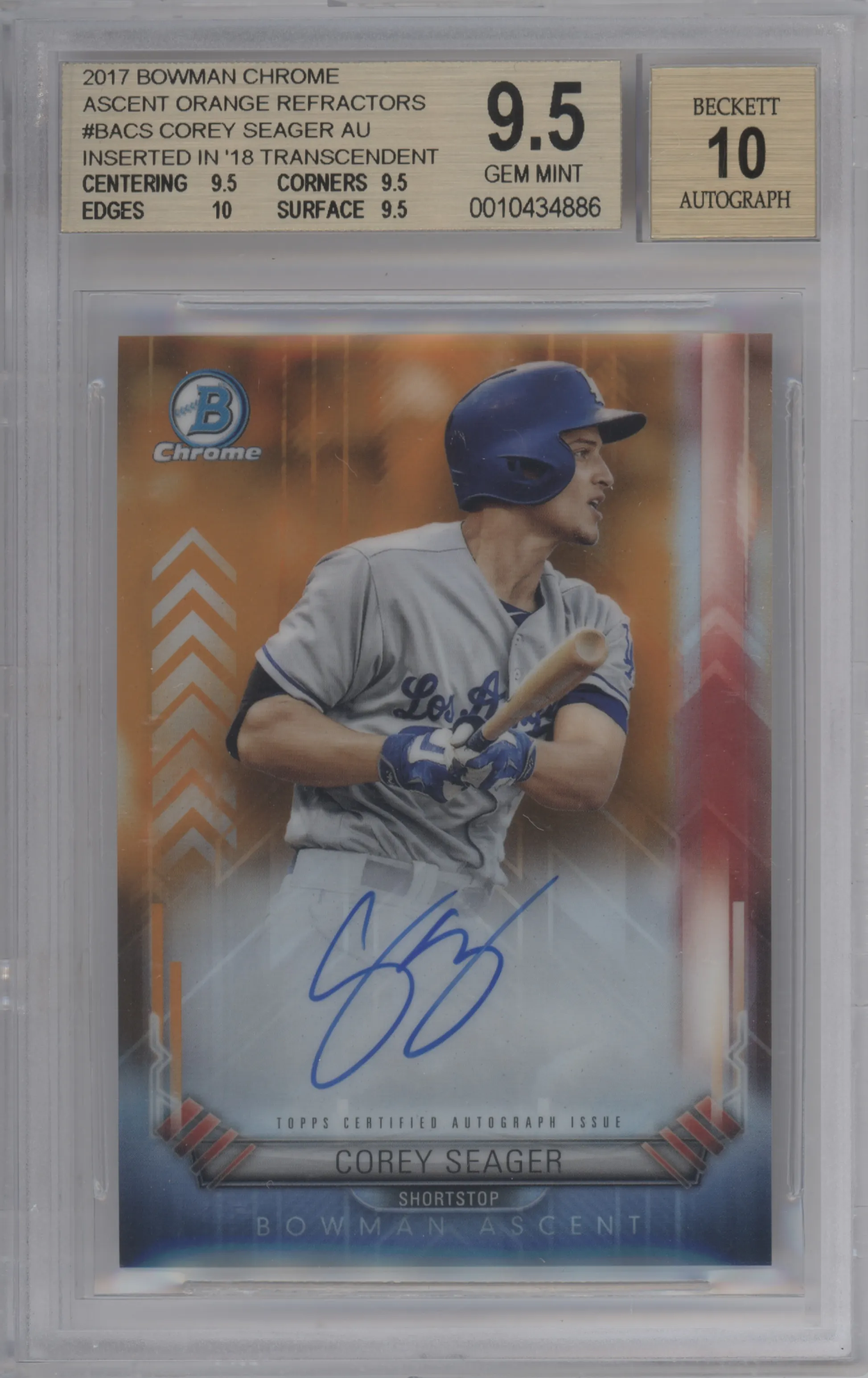 2017 Bowman Ascent Auto Corey Seager Orange #BA-CS BGS 9.5