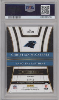 Christian McCaffrey from the 2017 Panini Select set graded by PSA and given an overall grade of 10.