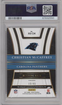 Christian McCaffrey from the 2017 Panini Select set graded by PSA and given an overall grade of 10.
