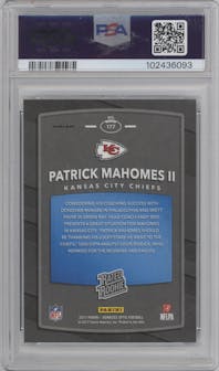 Patrick Mahomes II from the 2017 Panini Donruss Optic set featuring a Lime parallel graded by PSA and given an overall grade of 10.