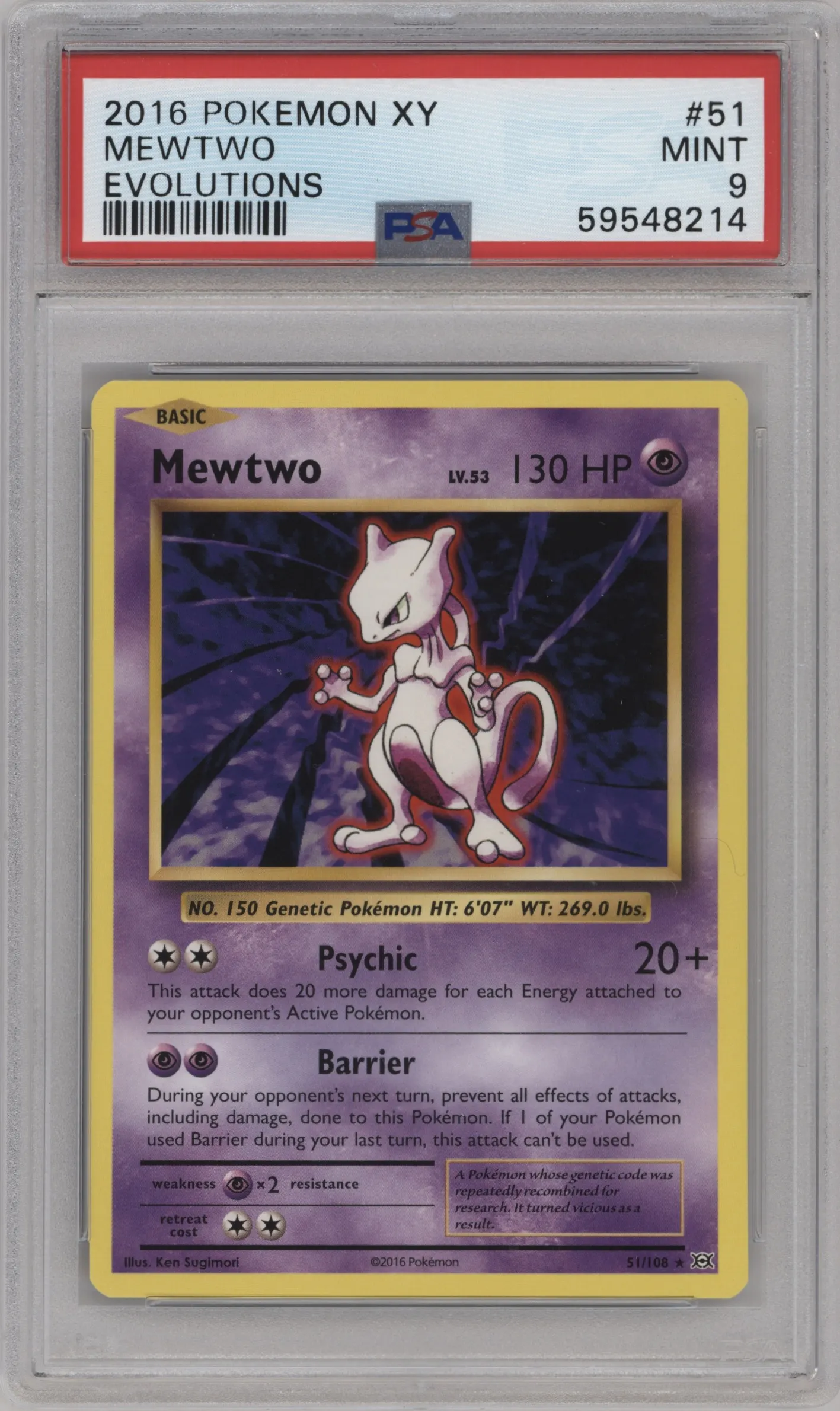 2016 Pokemon XY Evolutions Mewtwo PSA 9