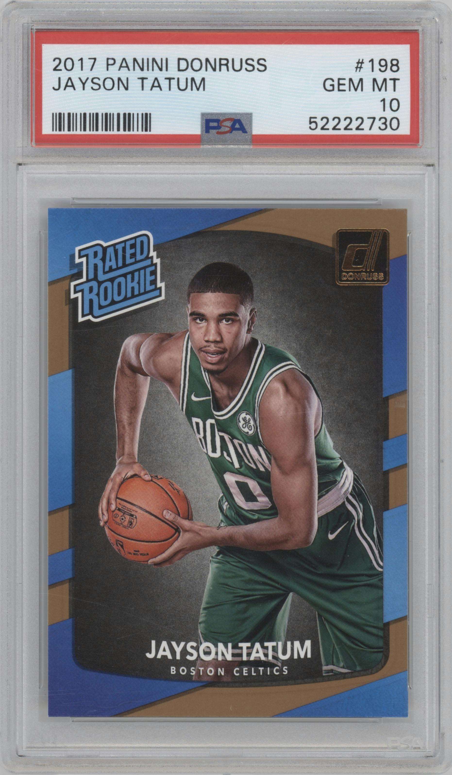 Jayson Tatum from the 2017-18 Panini Donruss set graded by PSA and given an overall grade of 10.