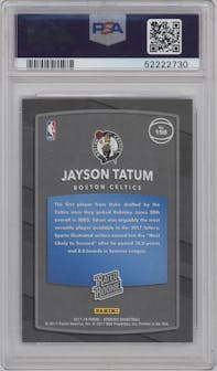 Jayson Tatum from the 2017-18 Panini Donruss set graded by PSA and given an overall grade of 10.
