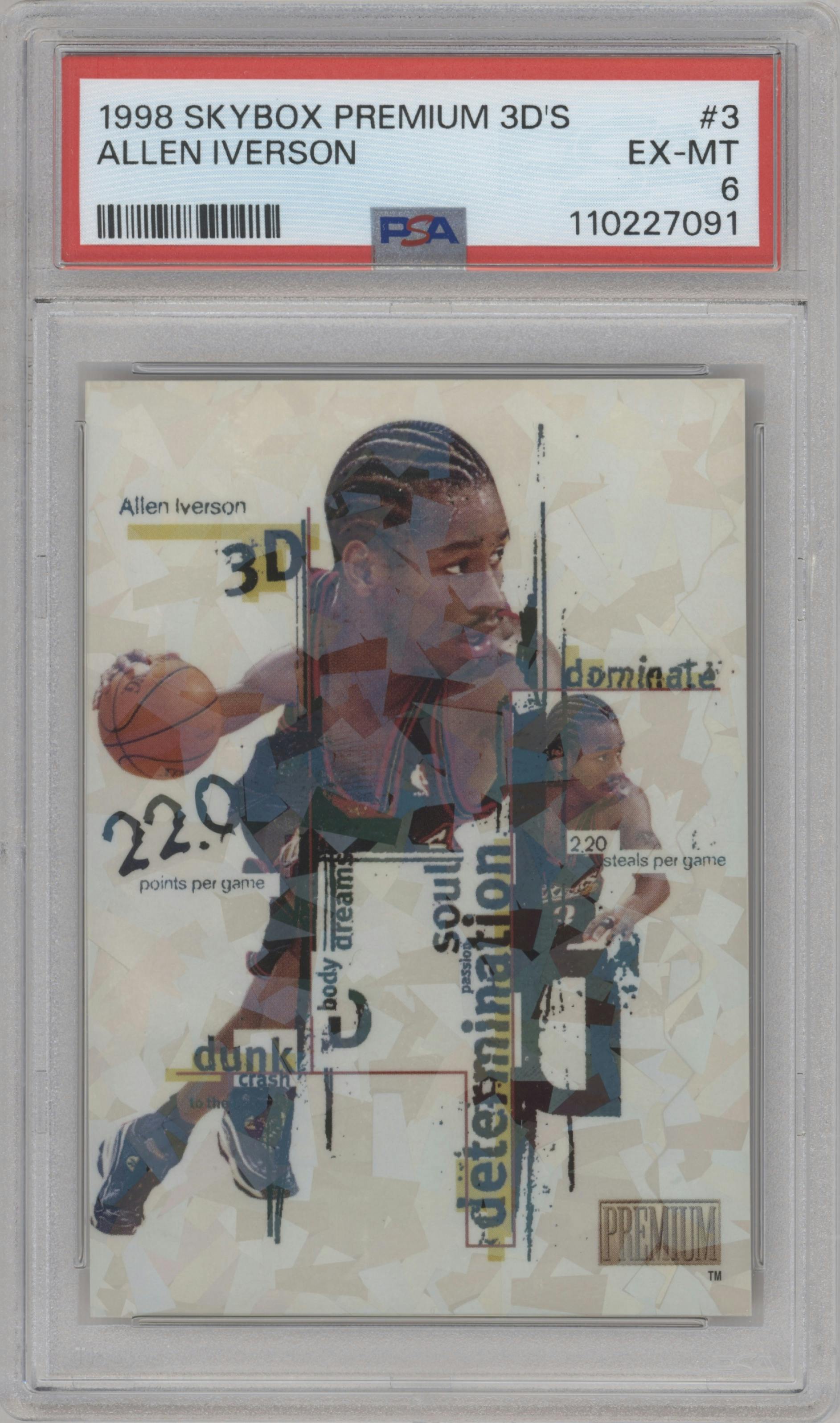 Allen Iverson from the 1998-99 Skybox Premium set graded by PSA and given an overall grade of 6.