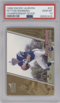 Peyton Manning from the 1998 Pacific Aurora set graded by PSA and given an overall grade of 10.
