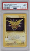 Zapdos from the 1999 Pokemon set featuring a Cosmos-Thunderstorm Deck  parallel graded by PSA and given an overall grade of 9.