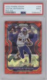 Justin Jefferson from the 2020 Panini Prizm set featuring a Red Ice Prizm parallel graded by PSA and given an overall grade of 9.
