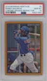 Ronny Mauricio from the 2019 Bowman Heritage set featuring a Orange Refractor parallel graded by PSA and given an overall grade of 10.