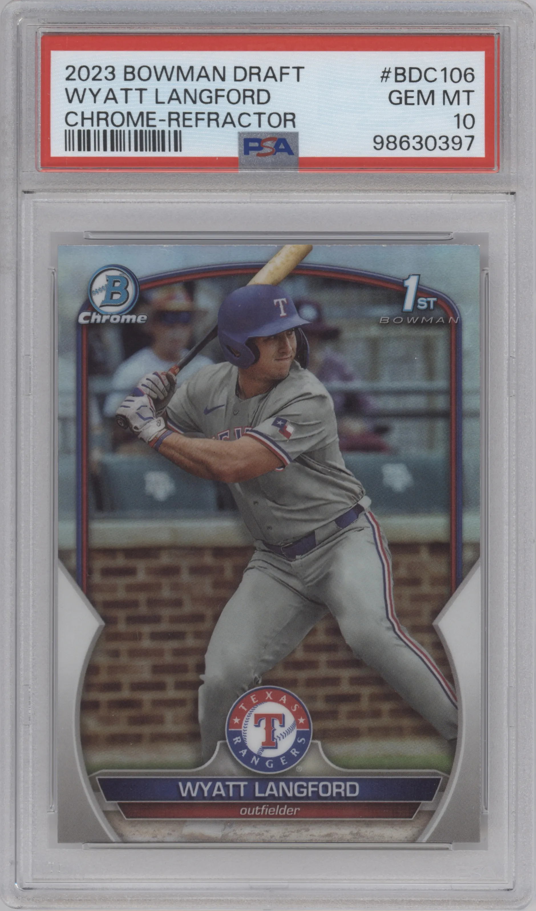 2023 Bowman Draft Chrome Wyatt Langford Refractor PSA 10
