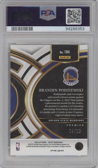 Brandin Podziemski from the 2023-24 Panini Select  set featuring a Gold Cracked Ice parallel graded by PSA and given an overall grade of 10.