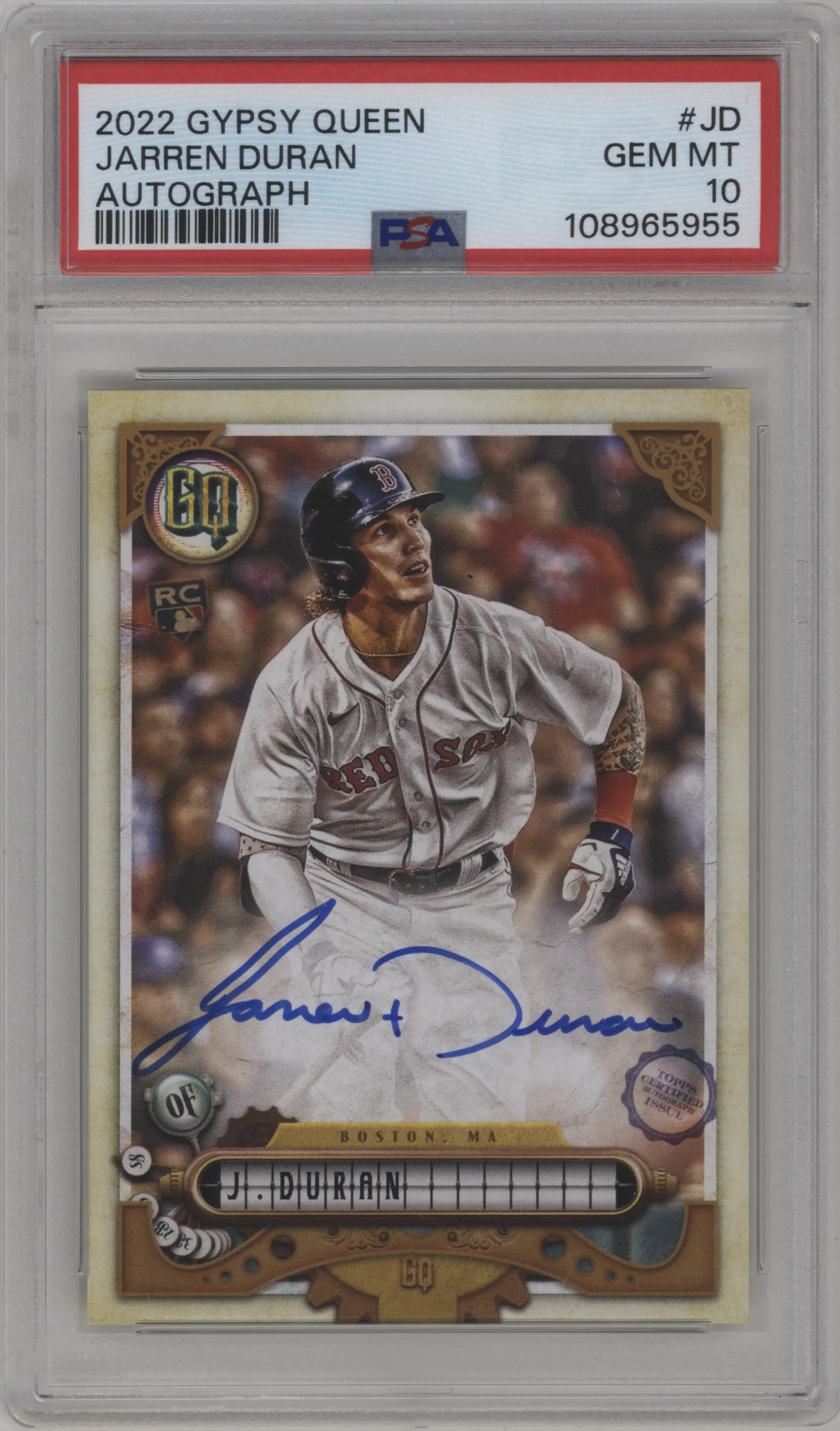 2022 Topps Gypsy Queen Auto Jarren Duran #GQA-JD PSA 10