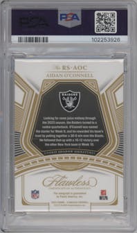 Aidan O’Connell from the 2023 Panini Flawless set graded by PSA and given an overall grade of 9.