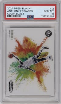 Anthony Edwards from the 2024-25 Panini Prizm Black set graded by PSA and given an overall grade of 10.
