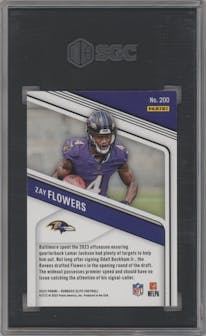 Zay Flowers from the 2023 Donruss Elite set featuring a Green Disco parallel graded by SGC and given an overall grade of 8.