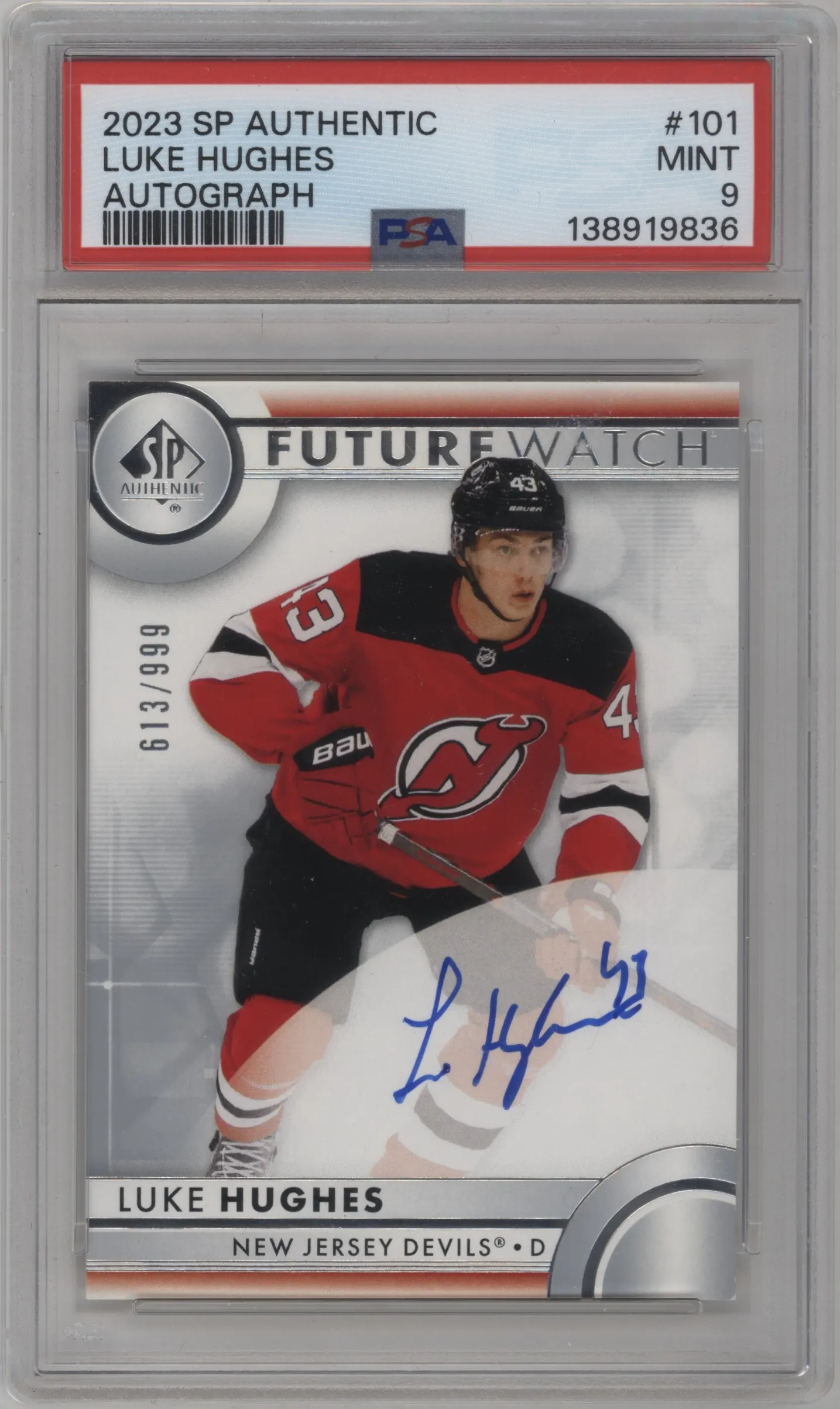 2023 SP Authentic Future Watch Auto Luke Hughes #101 PSA 9