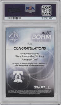 Alec Bohm from the 2021 Topps Transcendent Collection VIP Party set graded by PSA and given an overall grade of 10.