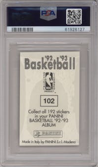 Michael Jordan from the 1992-93 Panini Stickers set featuring a Foil parallel graded by PSA and given an overall grade of 6.