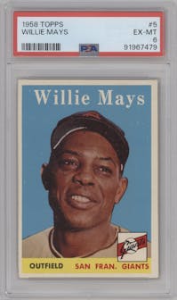 Willie Mays from the 1958 Topps set graded by PSA and given an overall grade of 6.