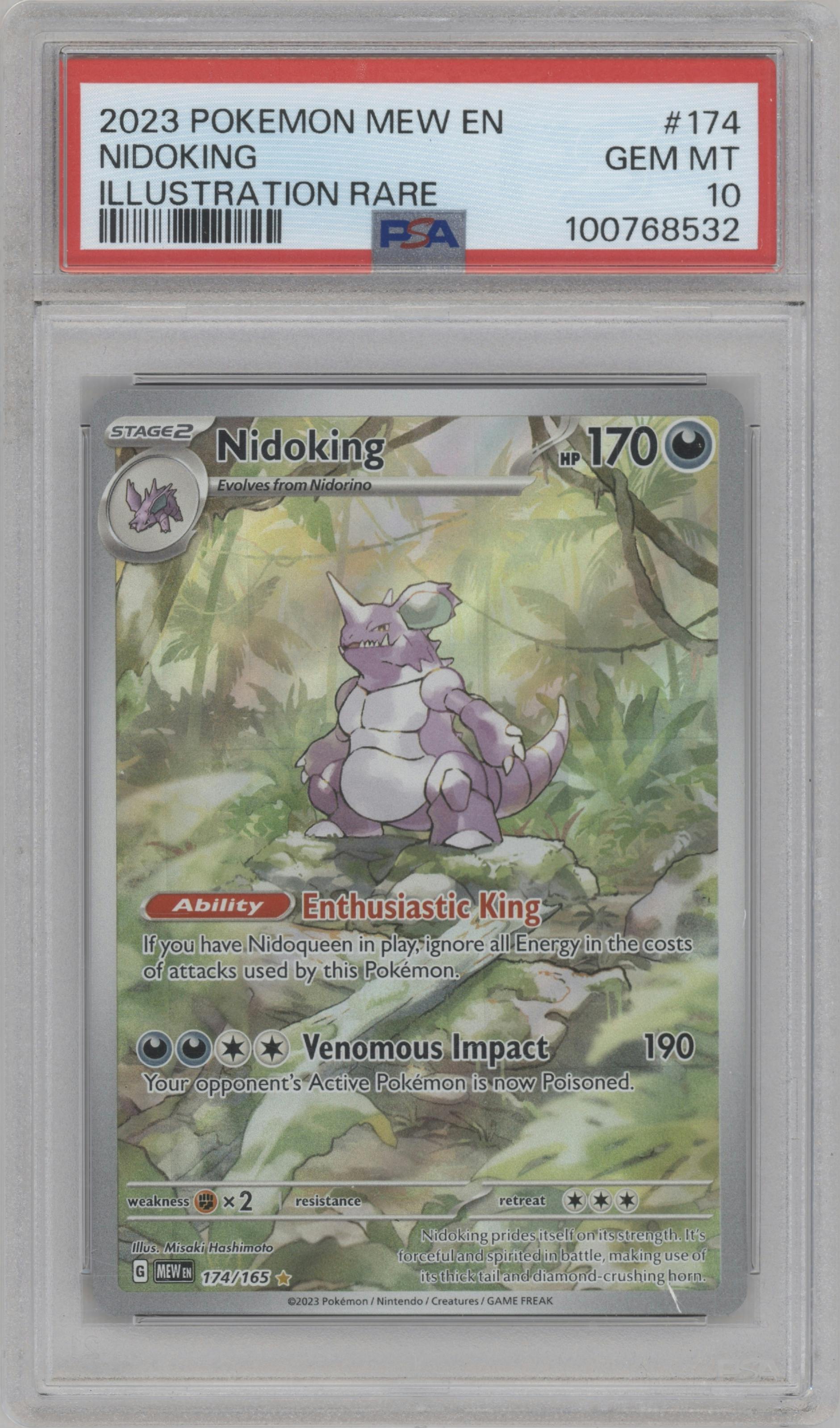 Nidoking from the 2023 Pokemon SV set graded by PSA and given an overall grade of 10.