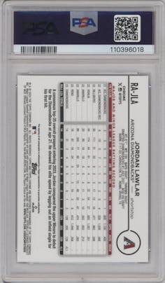Jordan Lawlar from the 2024 Topps Chrome set featuring a Purple Speckle Refractor parallel graded by PSA and given an overall grade of 10.