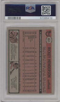 Rickey Henderson from the 1981 Topps set graded by PSA and given an overall grade of 9.