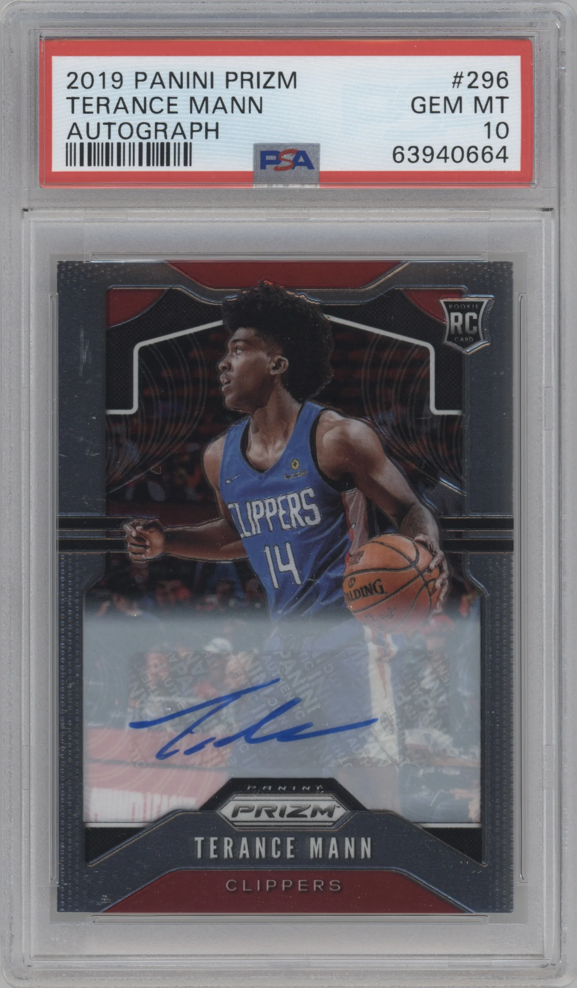 2019 Panini Prizm Auto Terance Mann PSA 10
