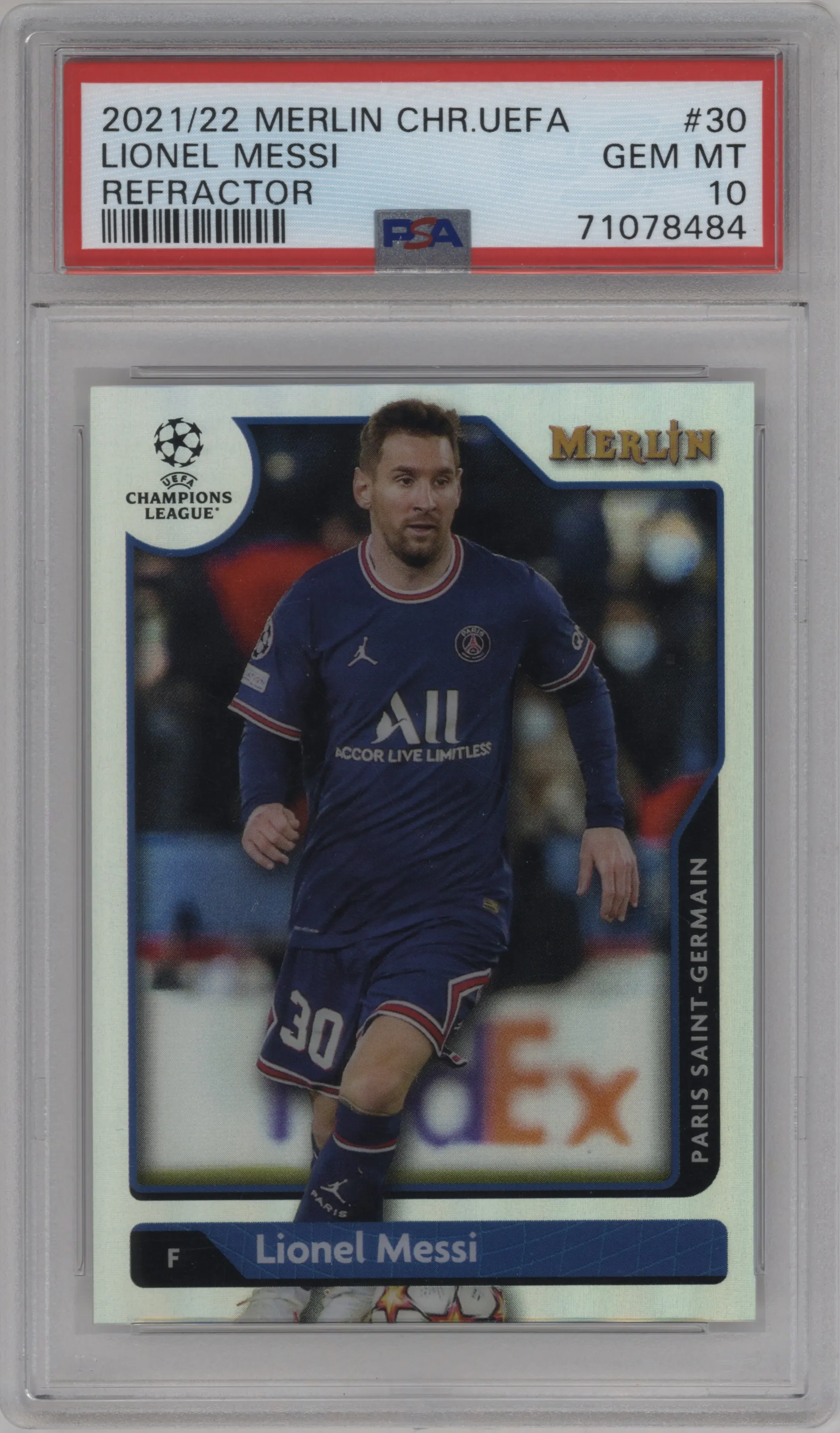 2021 Topps Merlin Chrome UEFA League Lionel Messi Refractor PSA 10