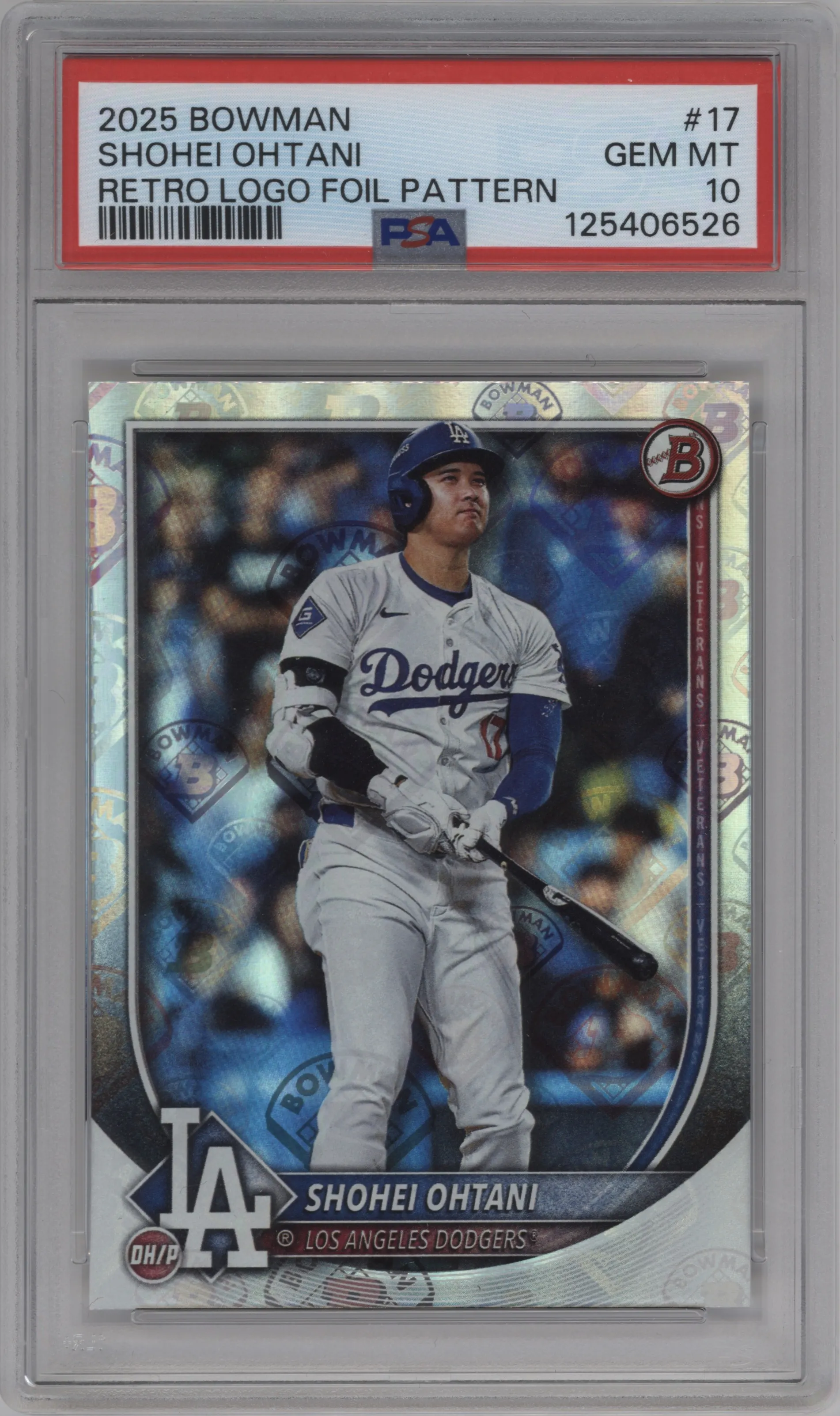 2025 Bowman Shohei Ohtani Retro Logo Foil Pattern #17 PSA 10