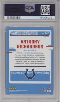 Anthony Richardson from the 2023 Donruss Optic set featuring a  Purple Shock parallel graded by PSA and given an overall grade of 10.